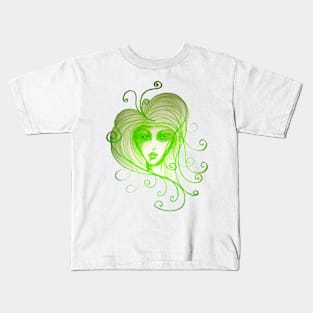 Green Girl with Whispy Hair Kids T-Shirt